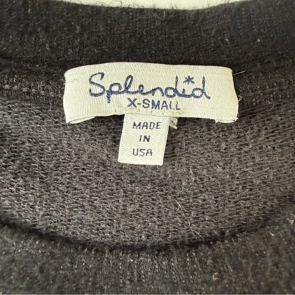 Splendid Black Cropped Sweatshirt Pullover XS Raw Hem Crewneck - Picture 3 of 5